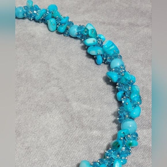 Blue Shell and Multi Gemstone Necklace - Picture 5 of 11